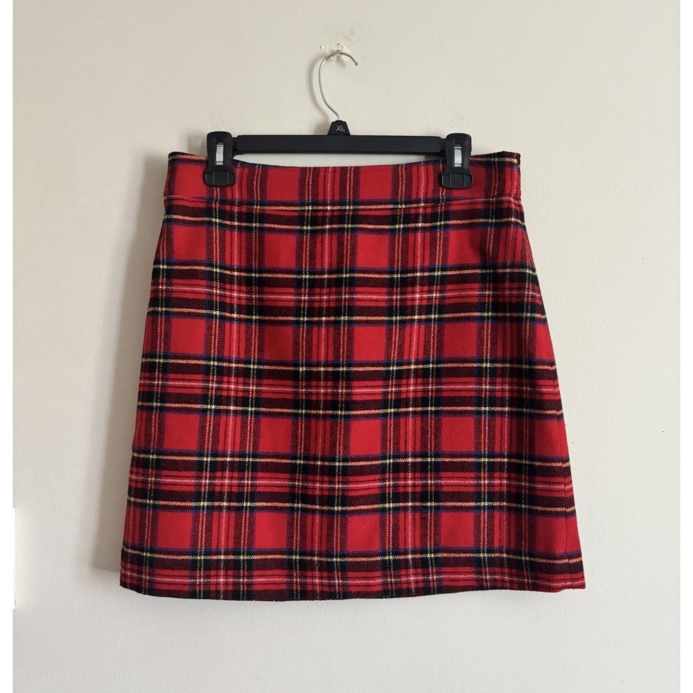 J Crew Red Plaid Wool Skirt 8 Medium Preppy Old Money Cute A Line